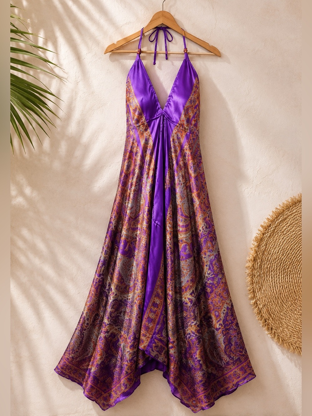 Urban Nomad Purple Paisley Halter Maxi Handkerchief Dress S - Picture 4 of 10